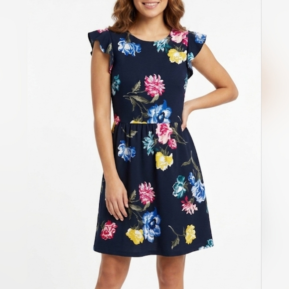 Joe Fresh Dresses & Skirts - Joe Fresh Dark Blue Midi Dress with Colorful Floral Design size:L